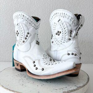 Lane COSSETTE Womens Cowboy Booties White Western Snip Toe Ankle Boots Size 7